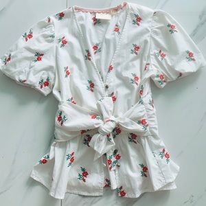 Anthropologie Rose Embroidered Blouse